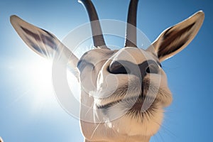 low angle view of arabian oryx under glaring midday sunlight