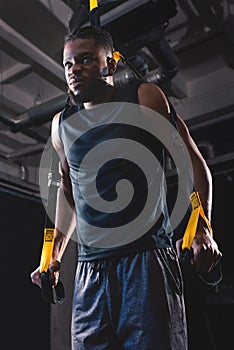 low angle view of athletic african american man