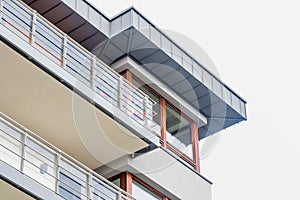 Low angle view of balcony of rental aparment business