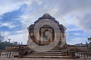 Low angle view of beautiful view of 13th CE Konark Temple and cloudy sky