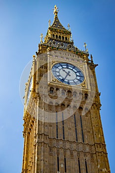 Low-angle view of Big Ben in London, England