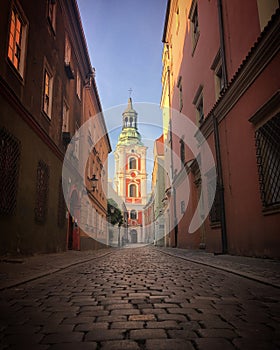 Low angle view of the buildings in Pozna? old town, Poland, June 2019 photo