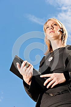 Low angle view of a Businesswoman looking forward
