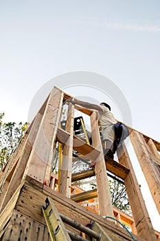 Low angle view of a rough carpenter