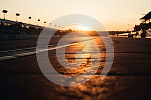 Low angle view chicane on race track at sunset. Generative AI