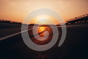 Low angle view chicane on race track track at sunset. Generative AI