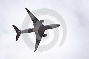 Low angle view of Commercial airplane in mid flight