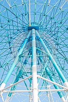 Low Angle View Of details of Steel frame structure of a ferris wheel