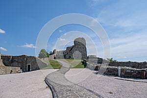 Low-angle view of Devin Castle in Bratislava, Slovakia