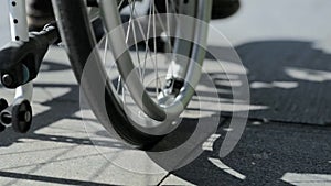 Low angle view of a differently abled man using wheelchair