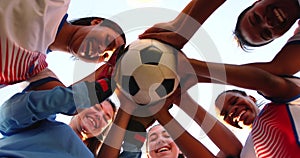 Low angle view of diverse female soccer team 4k