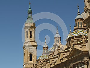 Low angle view on dome of El Pilar Cathedral, important religious place for catholics