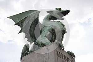 Low angle view of dragon bridge against sky, Slovenia, Ljubljana