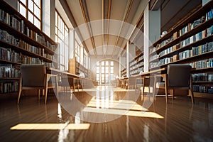 Low angle view of empty library hall