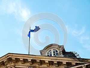 Low angle view of EU European Union flag official symbol