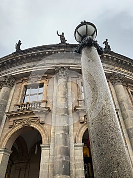 Low angle view of the facade of Bode Museum, located in Berlin, Germany.
