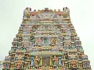 Low angle view of the gopura at sri maha mariamman temple on silom road in bangkok