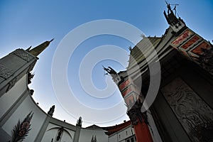 Low Angle View of Grauman\'s Chinese Theatre at Hollywood Boulevard - Los Angeles, California