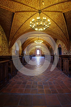 Interior of main hall of Trakai castle in Lithuania