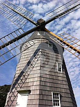 Low angle view of Hook Windmill in East Hampton