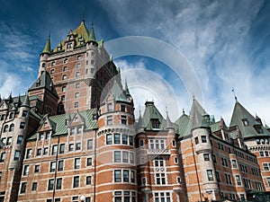 Low angle view of a hotel, Chateau Frontenac Hotel, Quebec City, Quebec, Canada photo