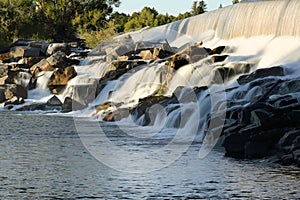 A low angle view of Idaho Falls in summer.