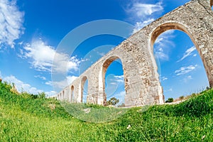 Low angle view at Kamares Aqueduct in Larnaca, Cyprus