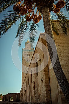 Low angle view of Koutoubia Mosque in Marrakesh, Morocco