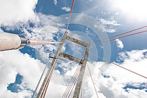 Low angle view of a large bridge with tension cables in Costa Rica in Guanacaste