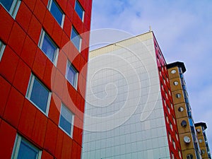 Low angle view of modern building against sky