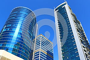 Low angle view of modern buildings  Dubai city UAE