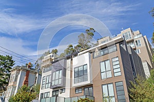 Low angle view of modern townhouses in San Francisco, California