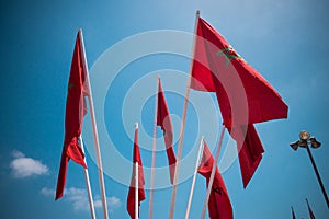 Low angle view of moroccan flags against sky - Casablanca - Moro