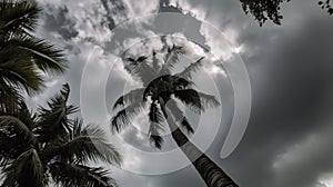 Low angle view of palm tree against cloudy sky