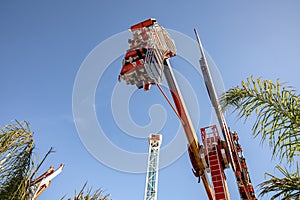 Low angle view of people enjoying typhoon ride at Santa Cruz Beach Boardwalk