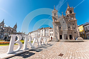 Low angle view Picturesque town square in Braga Portugal