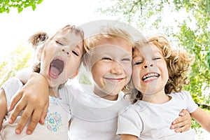 Low angle view portrait of funny children