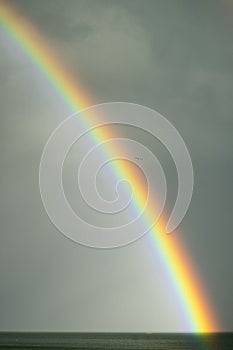 Low Angle View Of Rainbow Over Sea Against Sky