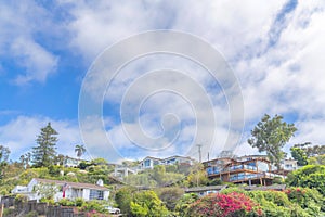 Low angle view of a residential area on a slope of the mountain at La Jolla, San Diego, California