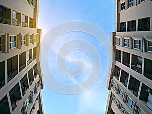 Low angle view of residential building condominium or apartment