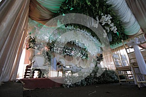 Low angle view of Rustic wedding decoration details