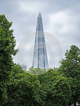 Low angle view of The Shard skyscraper in London photo