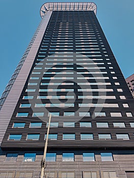 low angle view of skyscraper against clear sky