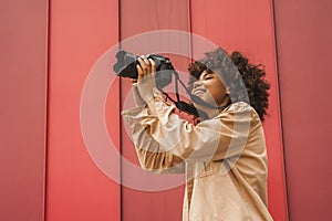 low angle view of smiling african american girl