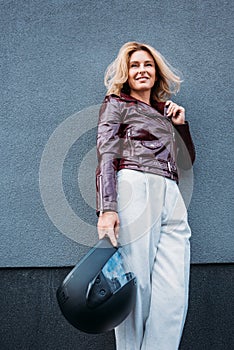 low angle view of smiling woman