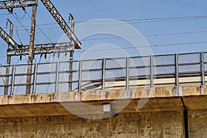 Low angle view of speeding train