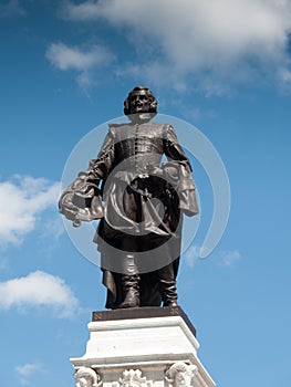 Low angle view of a statue of Samuel De Champlain, Quebec City,