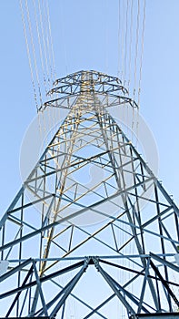 Low angle view of The structure of the high-voltage power pylon