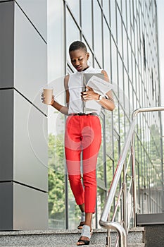 low angle view of stylish attractive african american businesswoman