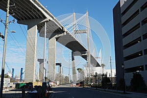 Low angle view on Talmadge Memorial Bridge which is a bridge in the United States spanning the Savannah River.